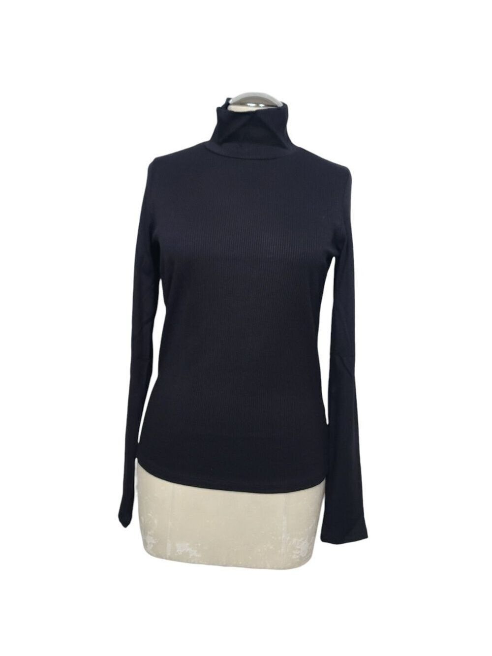 NWT Lett Marseille Black Mock Neck Ribbed Long Sleeve Top L